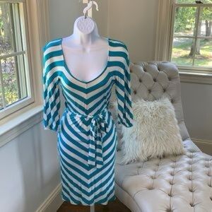 Vintage inspired‎ dress Bebe Teal White Striped stretch beach vacation resort